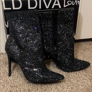 Wild Diva Sparkling Black Heeled Boots